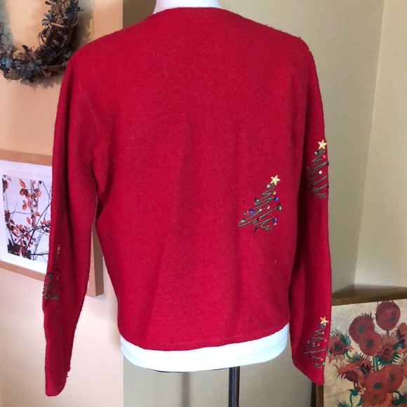 Vtg KAREN SCOTT sz Medium  100% Wool Christmas Tree Festive Embroidered HongKong - Picture 7 of 16